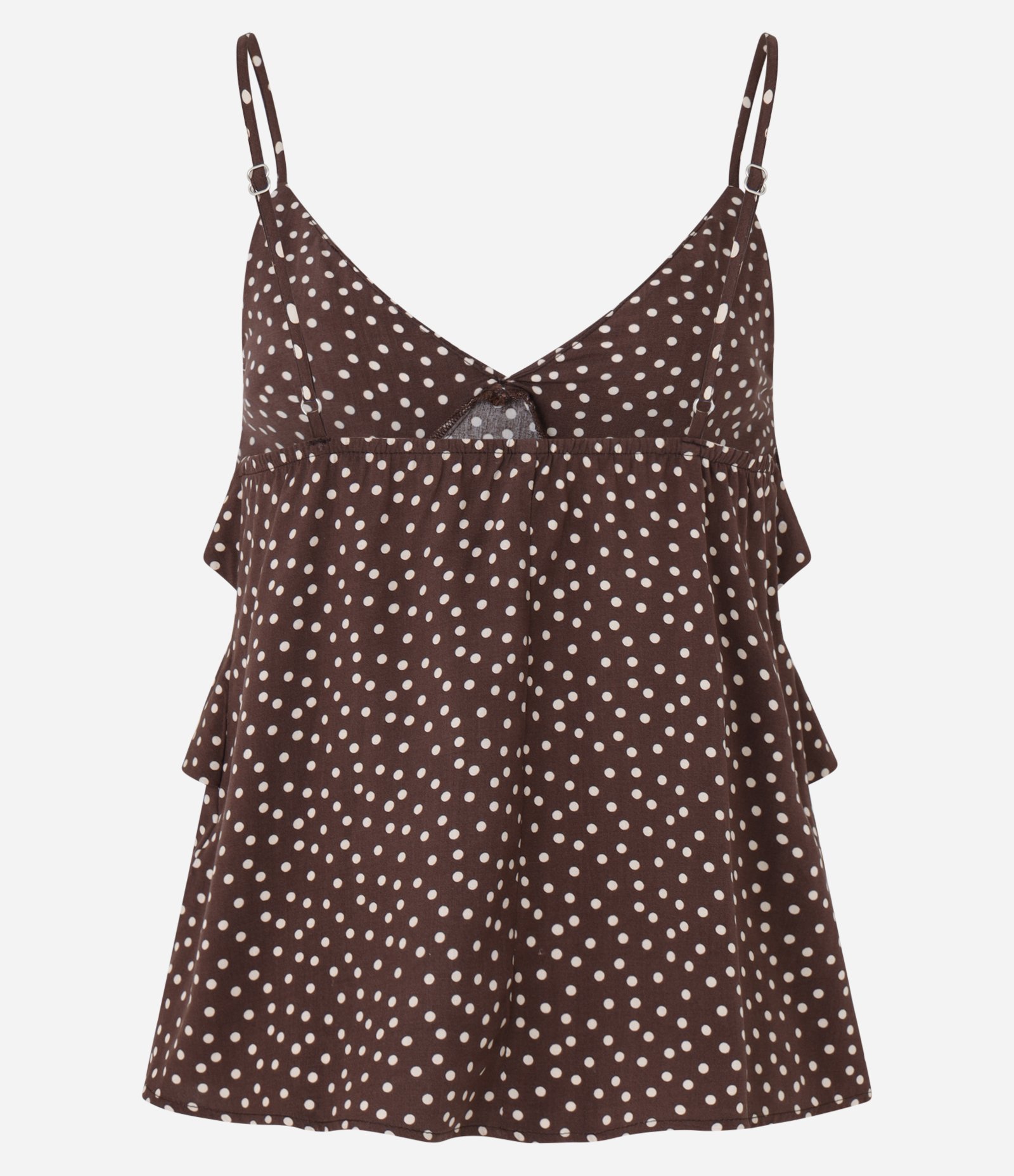 Blusa de Alça em Viscose com Babados e Estampa Poá Marrom 6