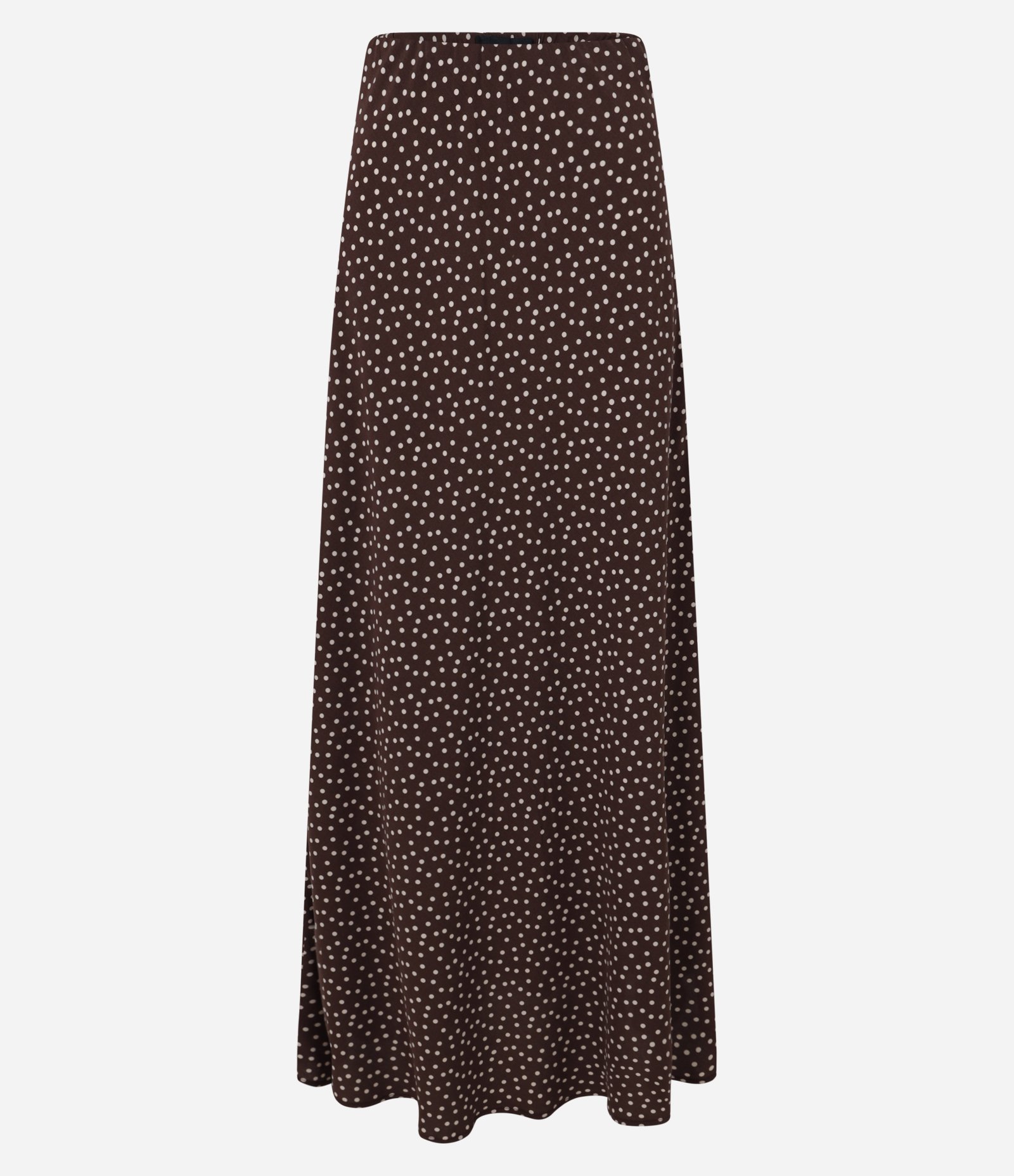 Saia Evasê Long Midi em Twill Poá Marrom 6