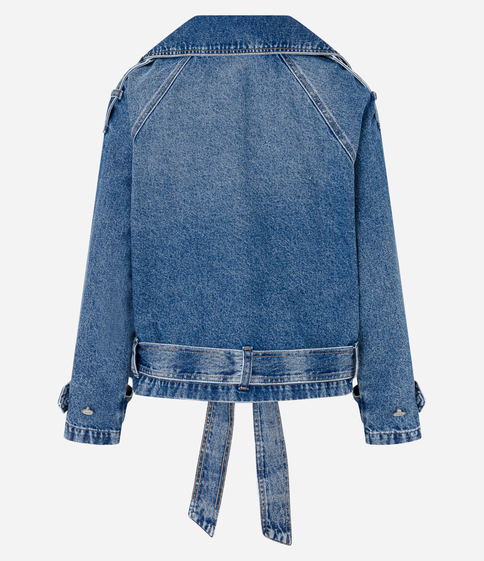 Jaqueta Trench Coat em Jeans com Botões e Amarração Azul 7