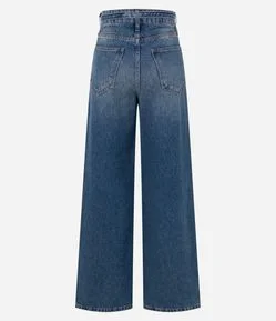 Calça Wide Leg em Jeans com Recote Frontal