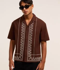 Camisa Boxy em Tricoline com Bordado e Textura Bowling