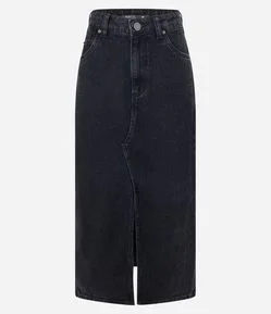 Saia Midi em Jeans com Fenda Frontal