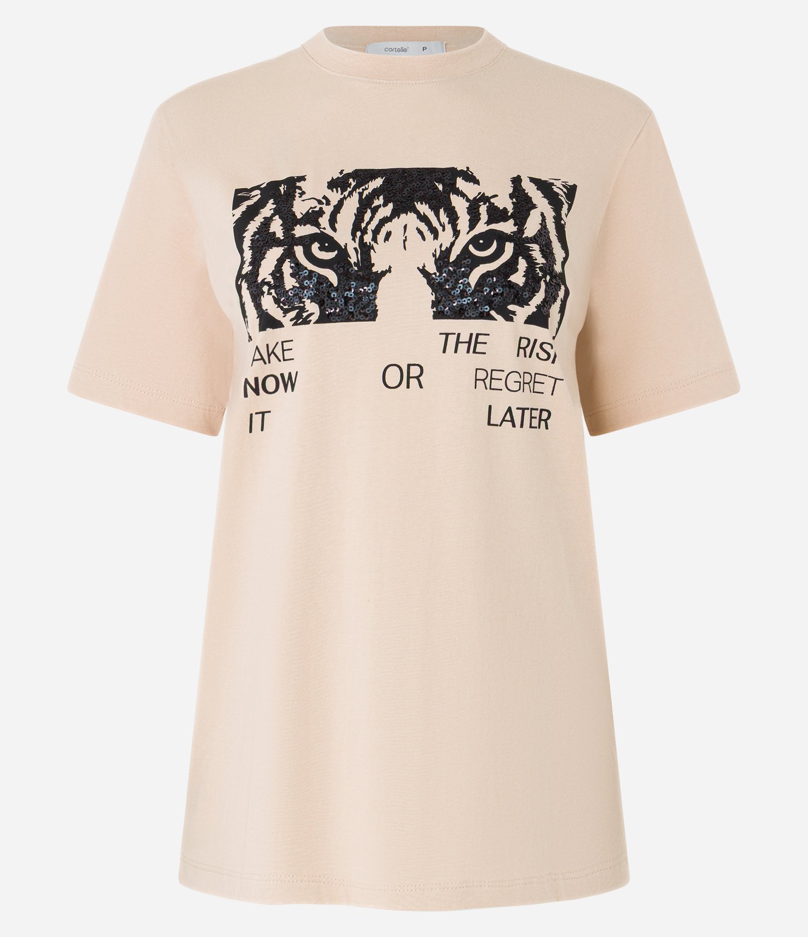 Camiseta em Algodão com Estampa Olhar de Tigre Bege 5