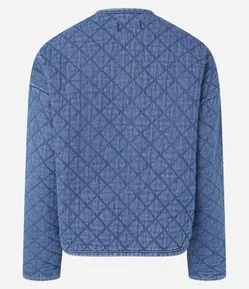 Jaqueta Bomber em Jeans Matelasse com Bolsos Embutidos