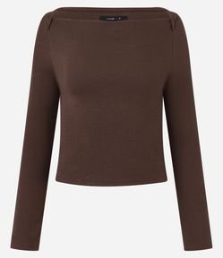 Blusa em Ribana com Decote Reto e Manga Longa