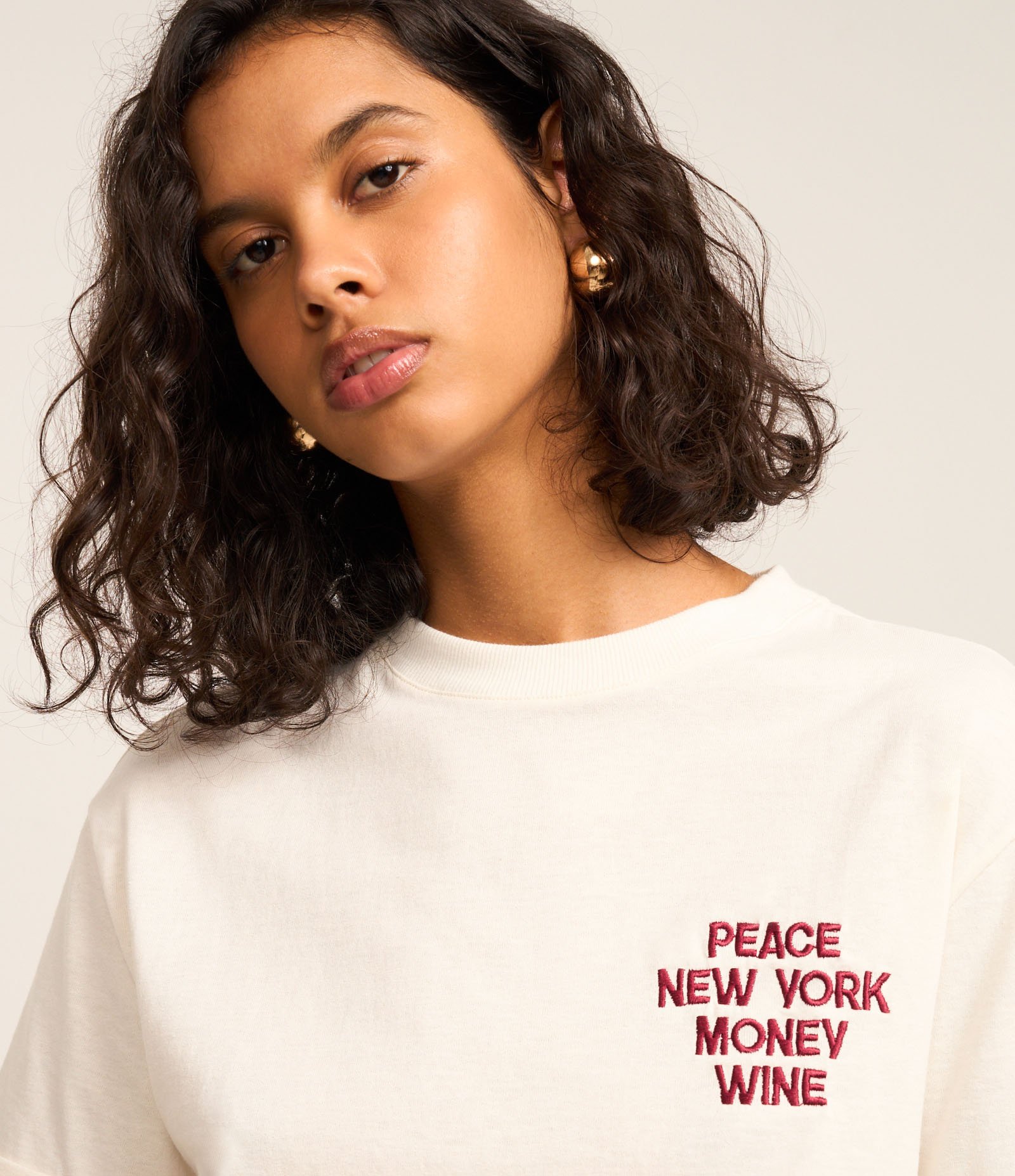 Camiseta Boxy em Algodão com Bordado New York Branco 3