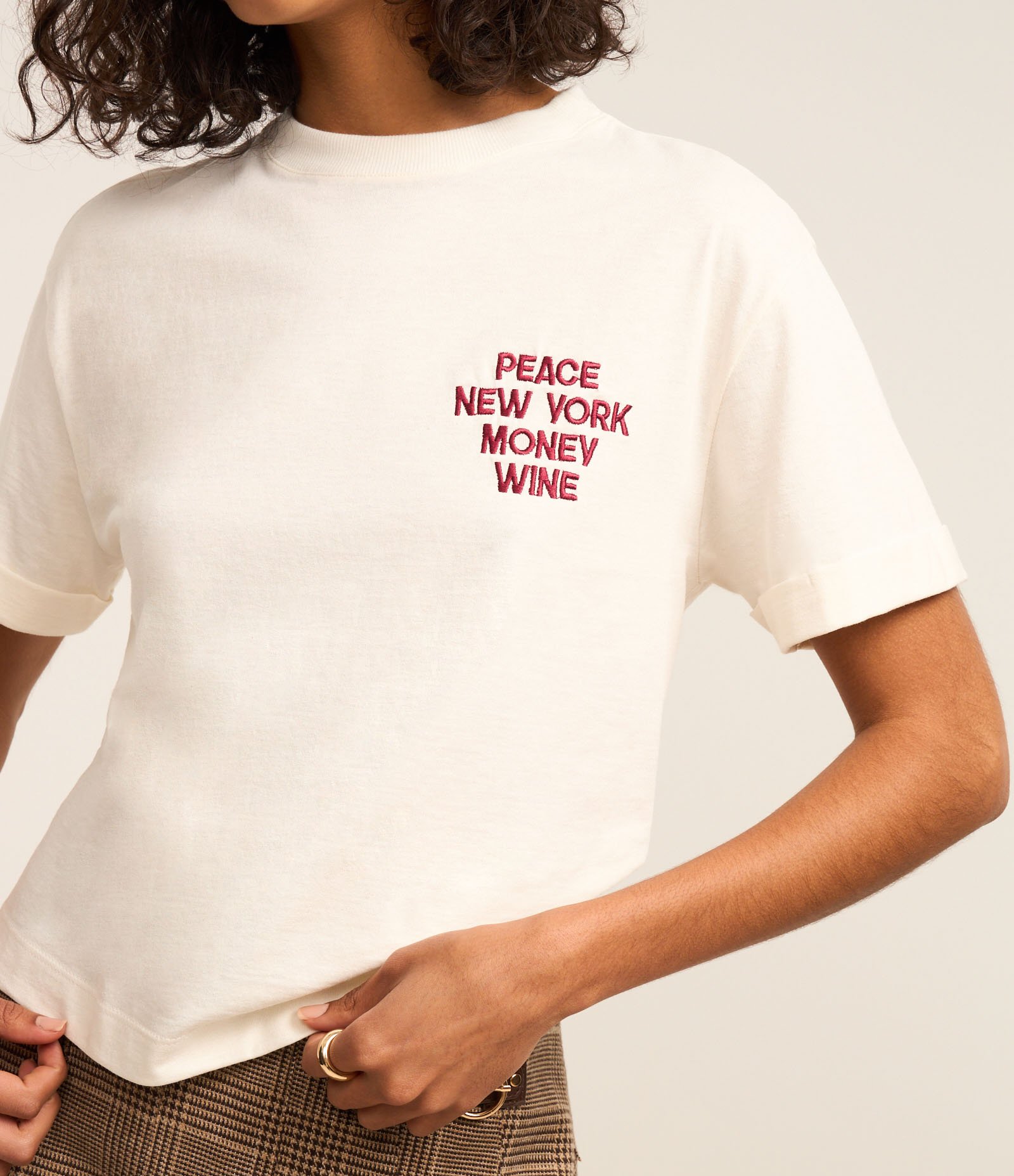 Camiseta Boxy em Algodão com Bordado New York Branco 4