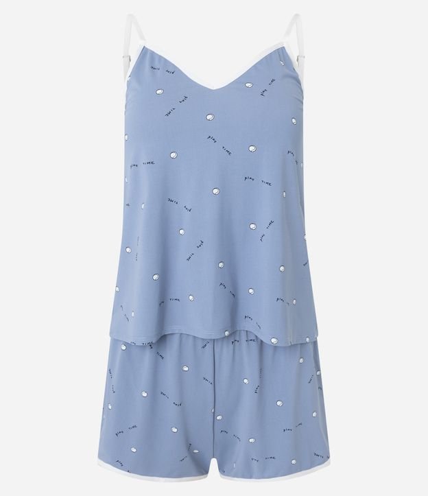 Pijama Short Doll em Microfibra com Estampa Bolinha de Beisebol e Alcinha