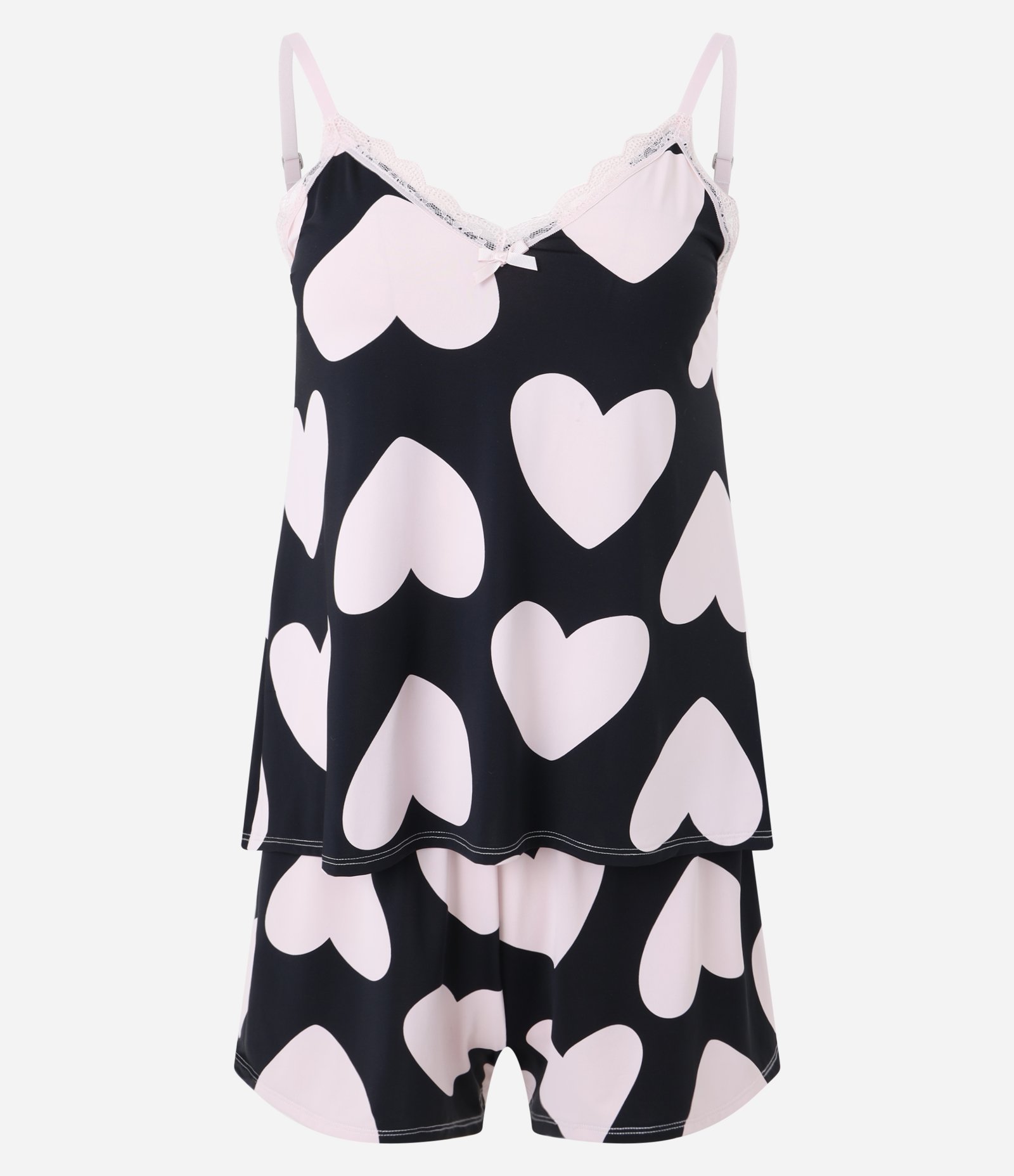 Pijama Short Doll em Microfibra Estampa Maxi Coração Preto/Rosa 4