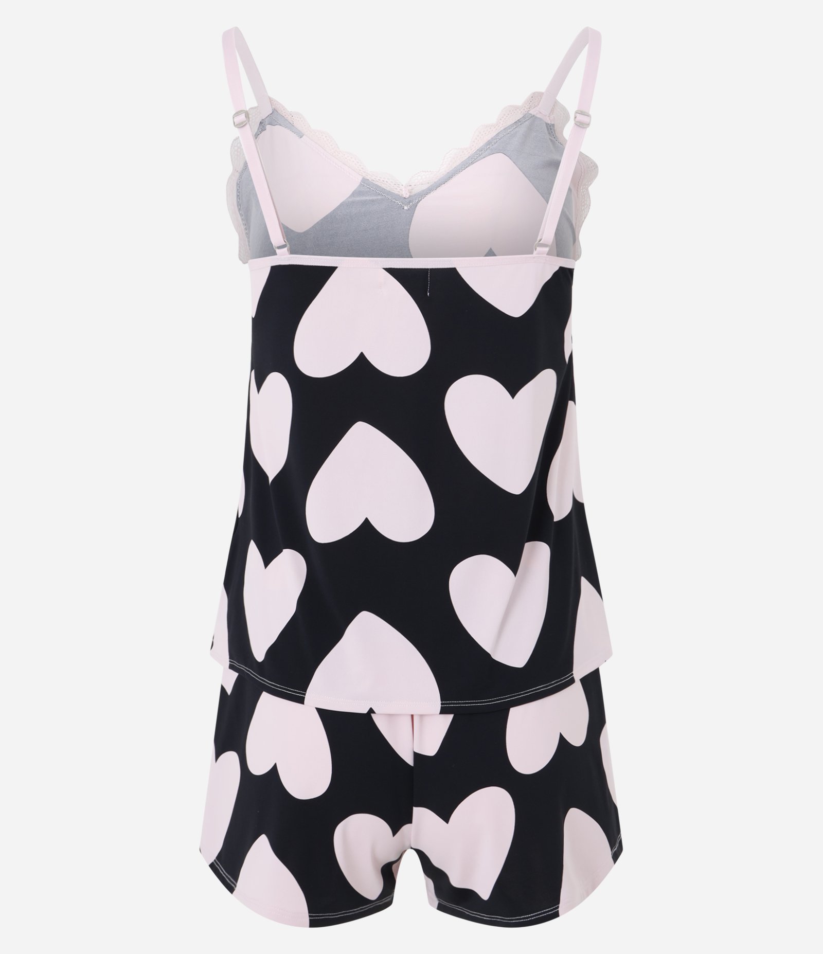 Pijama Short Doll em Microfibra Estampa Maxi Coração Preto/Rosa 6