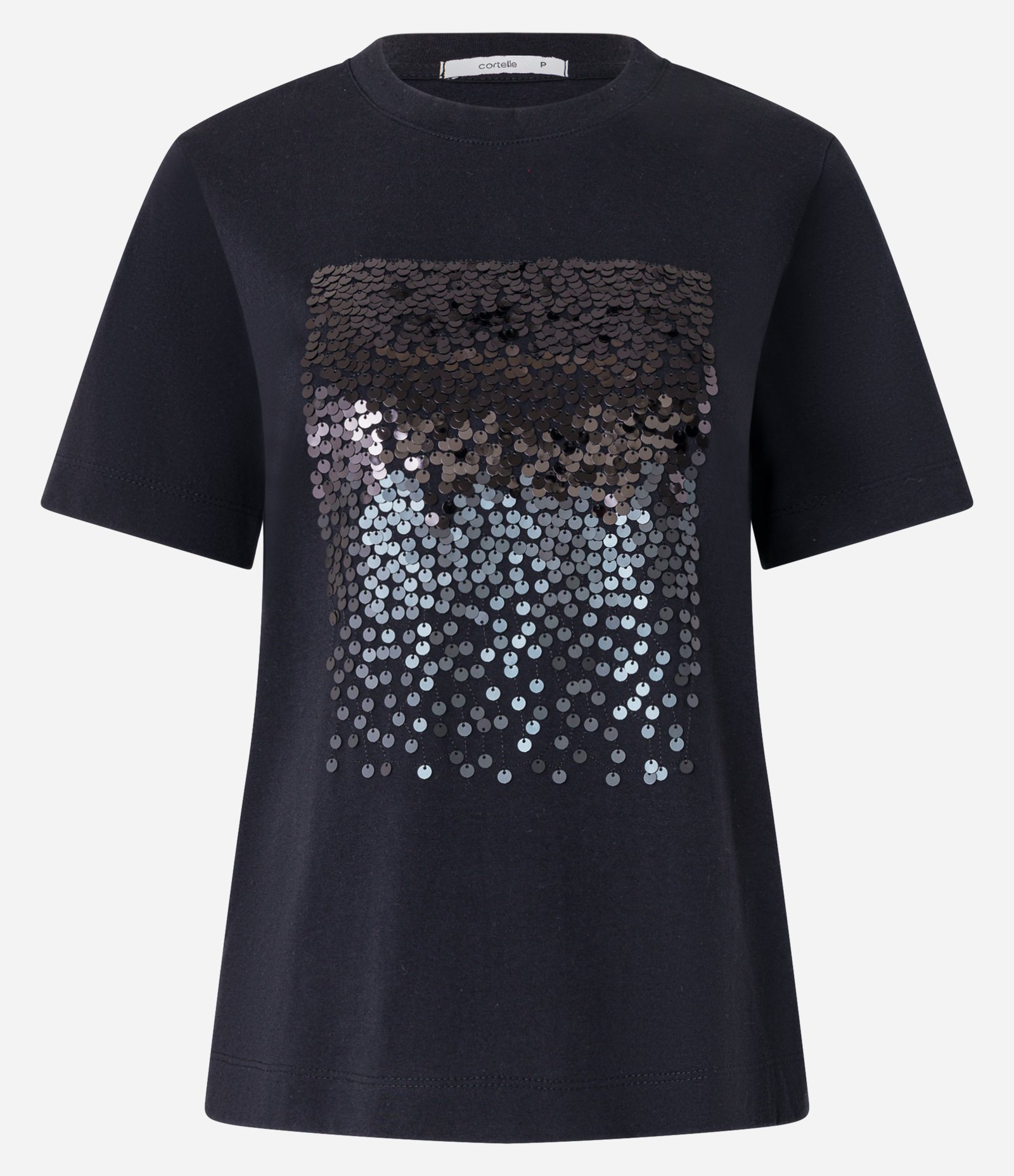 Camiseta Slim em Algodão com Bloco de Paetês Preto 5