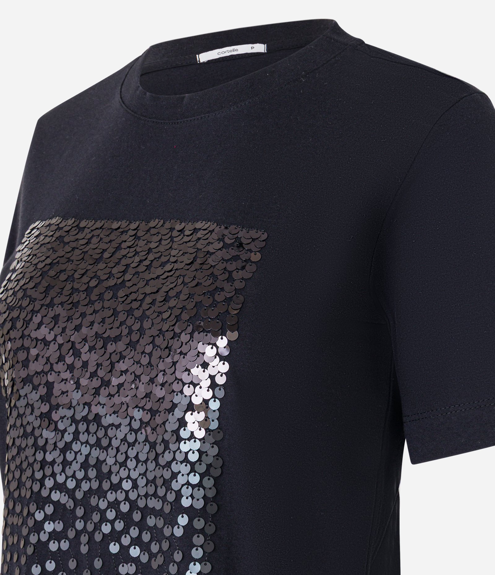 Camiseta Slim em Algodão com Bloco de Paetês Preto 6