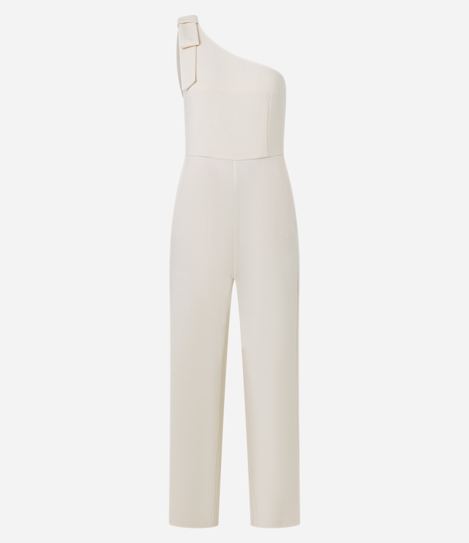 Macacão em Crepe com Decote Ombro Só e Pences Off White 5