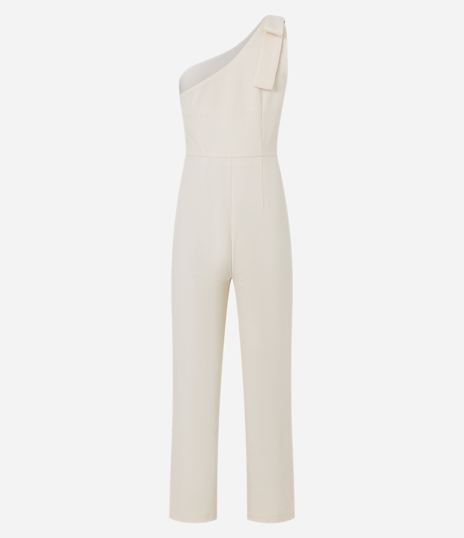 Macacão em Crepe com Decote Ombro Só e Pences Off White 6