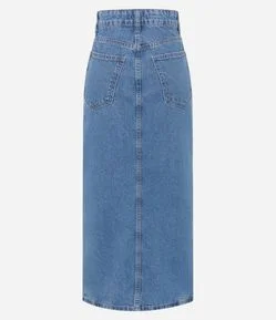 Saia New Midi Jeans com Fenda Frontal