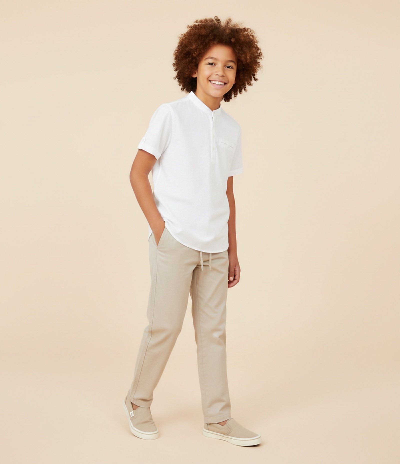 Camisa Infantil Bata Texturizada - Tam 5 a 14 Anos Branco 1