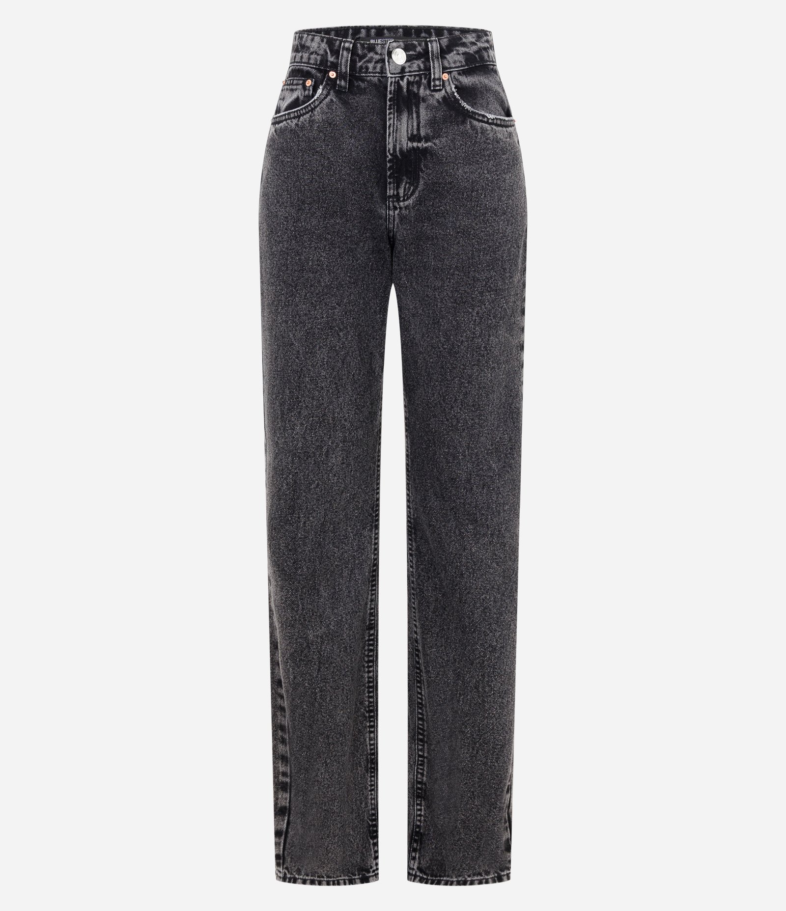 Calça Reta em Jeans com Leves Puídos nos Bolsos Preto 6