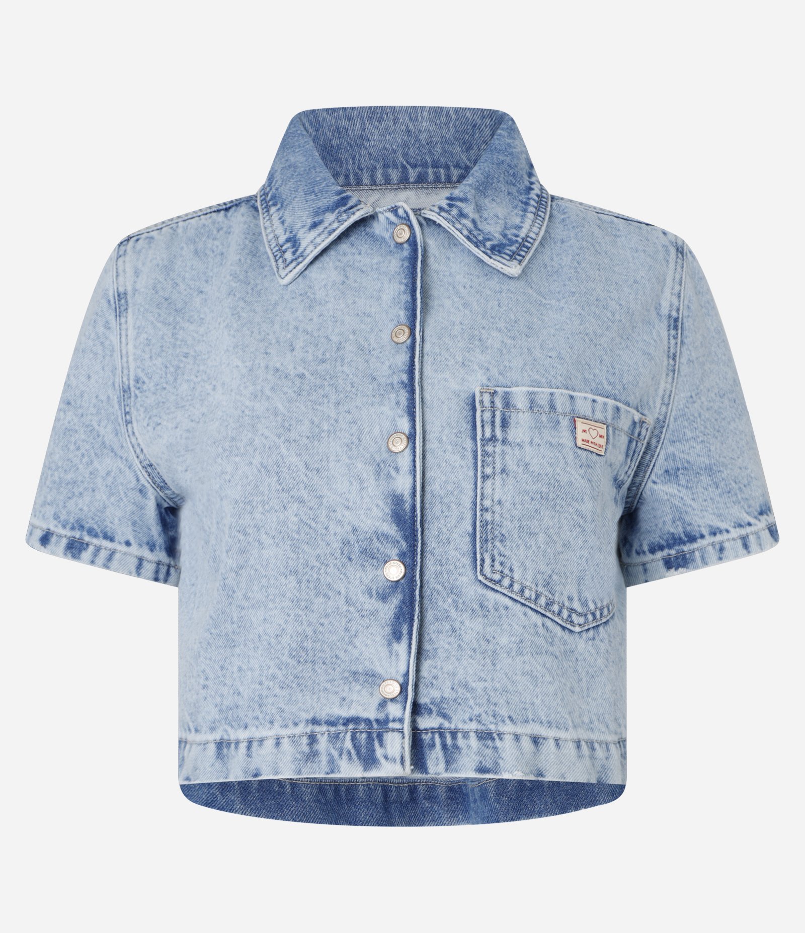 Camisa Cropped em Jeans com Bolso e Abotoamento Frontal Azul 5