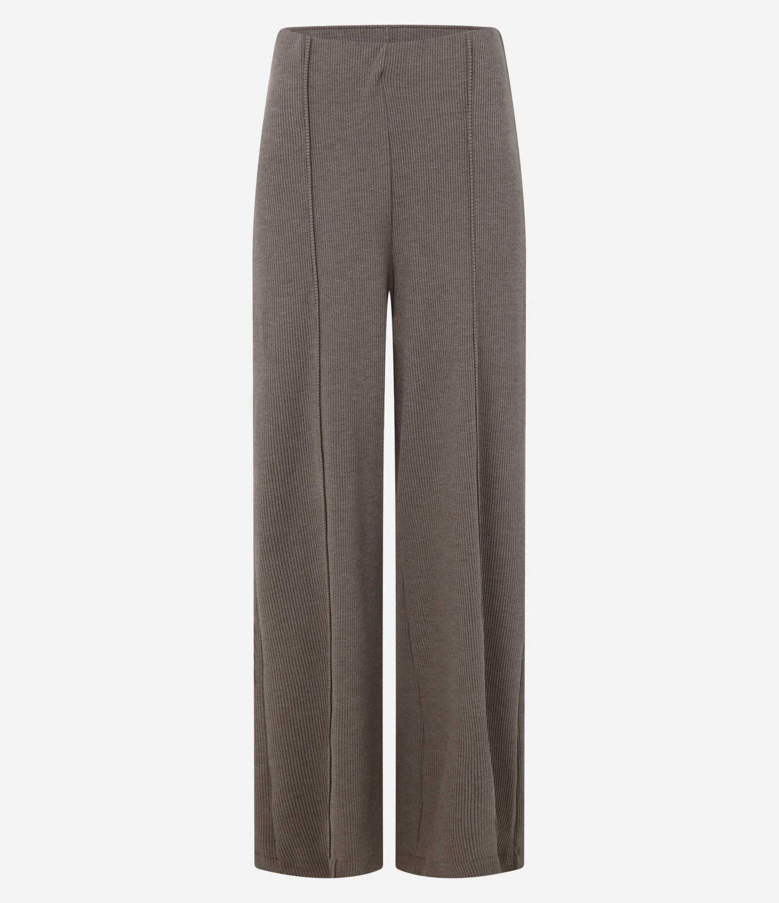 Calça Pantalona Canelada em Anarruga com Frisos Texturizados Marrom 5