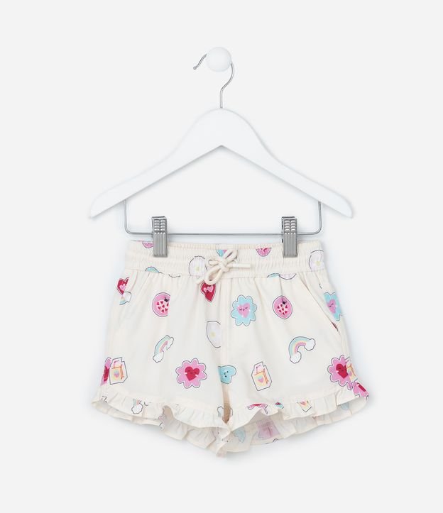 Short Infantil com Babados e Estampa Divertida - Tam e 1 a 6 Anos