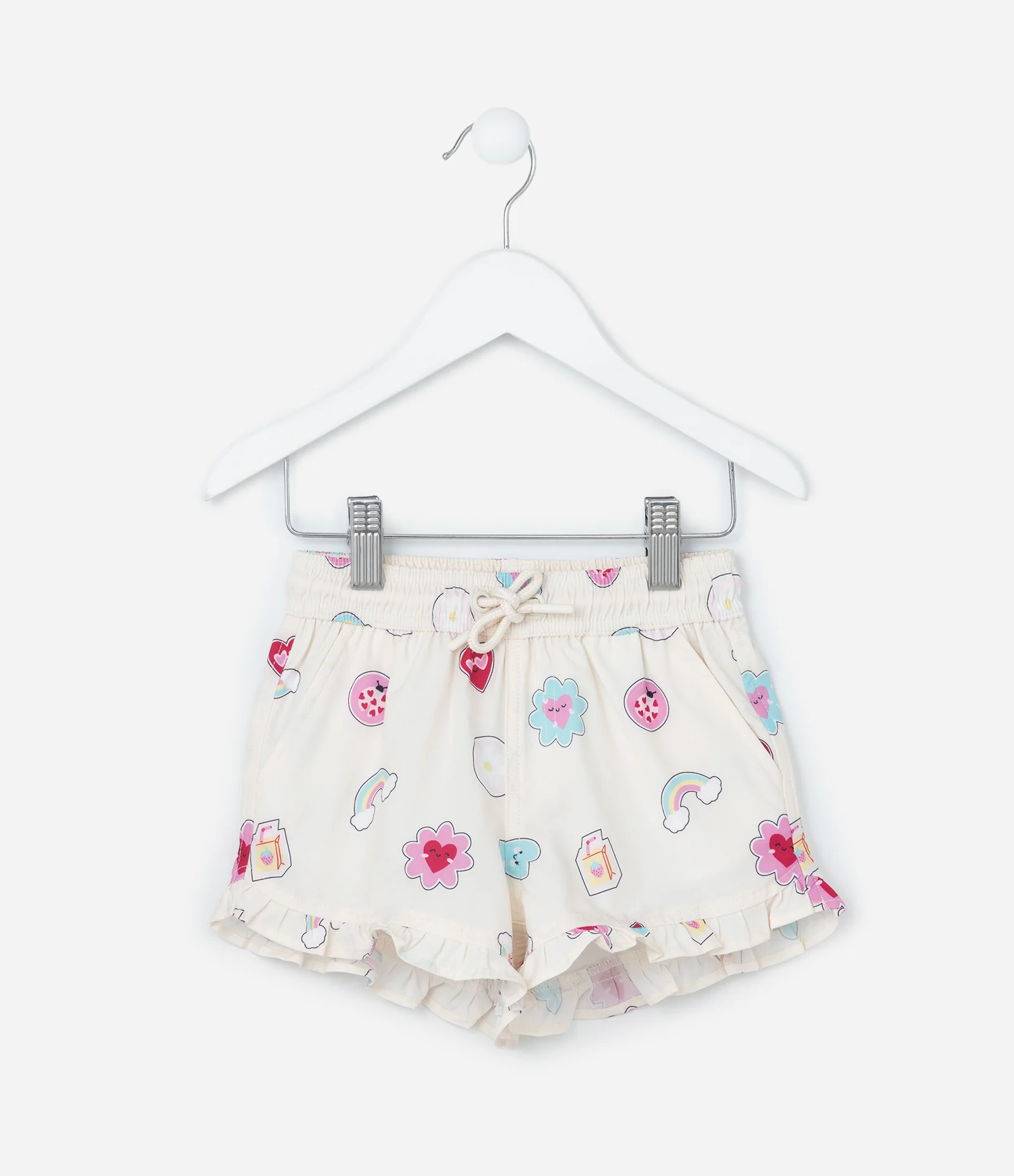 Short Infantil com Babados e Estampa Divertida - Tam e 1 a 6 Anos Bege 1