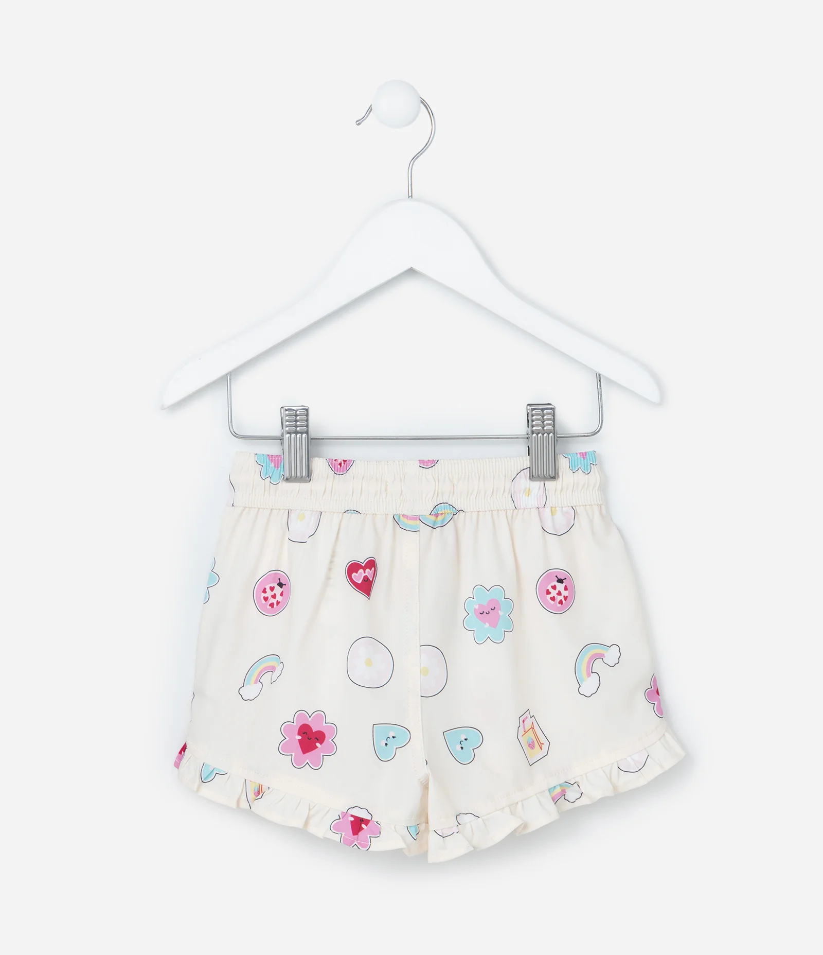 Short Infantil com Babados e Estampa Divertida - Tam e 1 a 6 Anos Bege 2