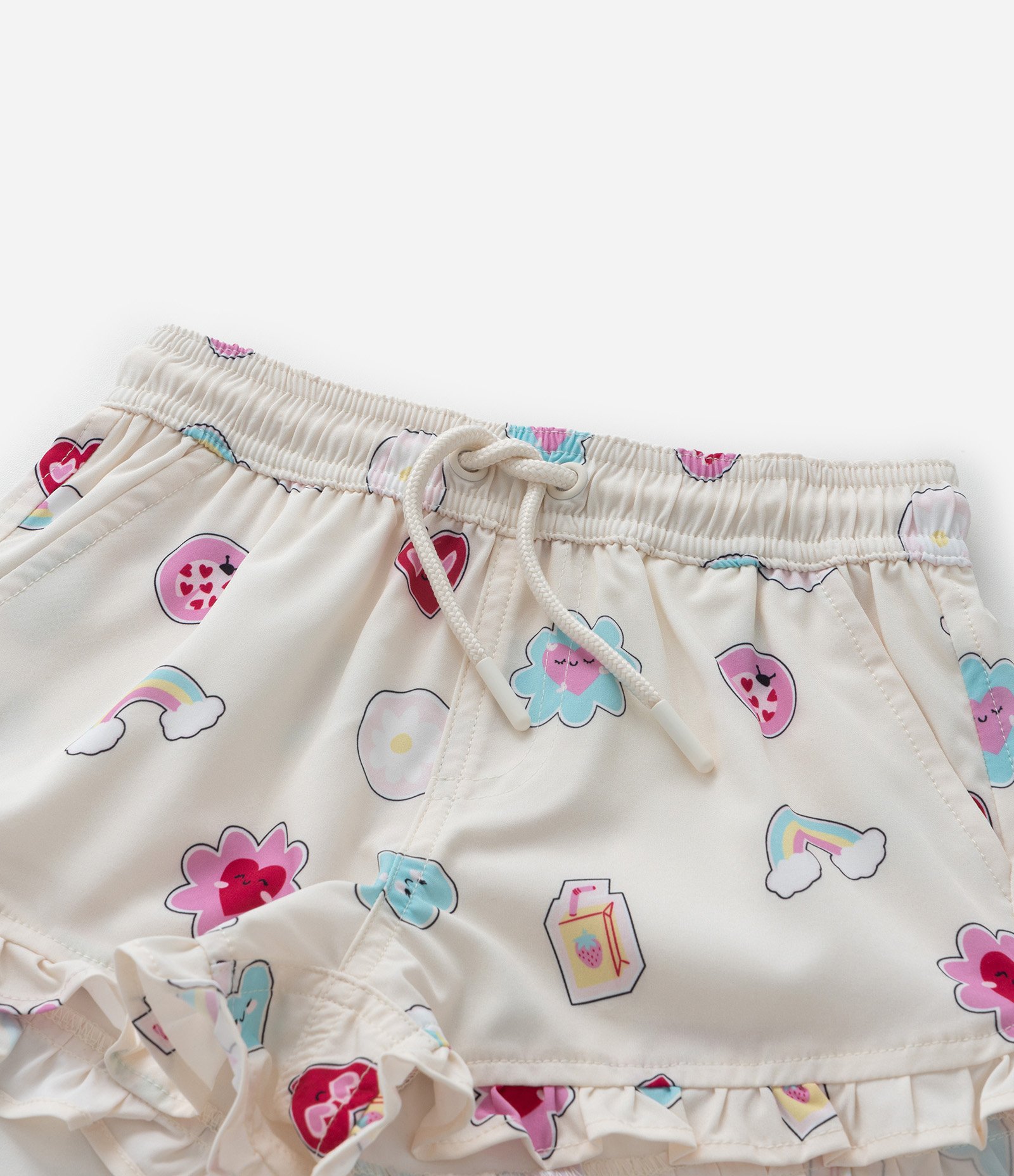 Short Infantil com Babados e Estampa Divertida - Tam e 1 a 6 Anos Bege 4