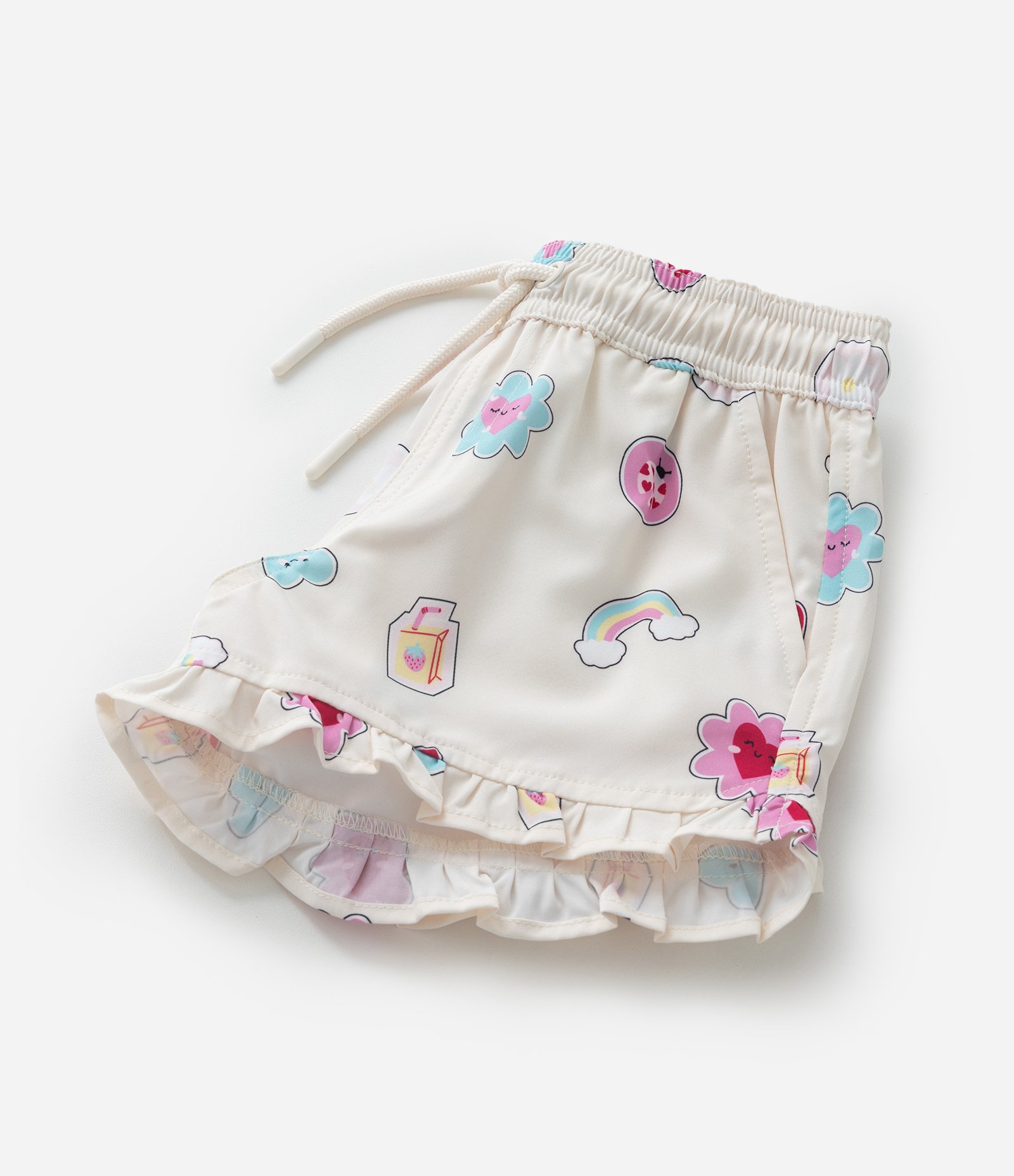 Short Infantil com Babados e Estampa Divertida - Tam e 1 a 6 Anos Bege 5