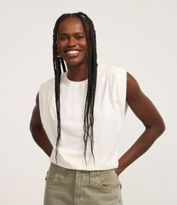 Blusa sem Manga em Algodão com Detalhe Franzido no Ombro