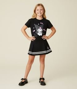 Camiseta Infantil com Estampa Frente e Costas Kuromi - Tam 5 a 14 Anos