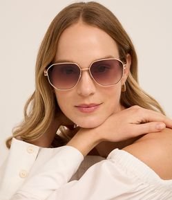 Óculos de Sol Quadrado Hexagonal com Lente Degrade e Haste Vazada