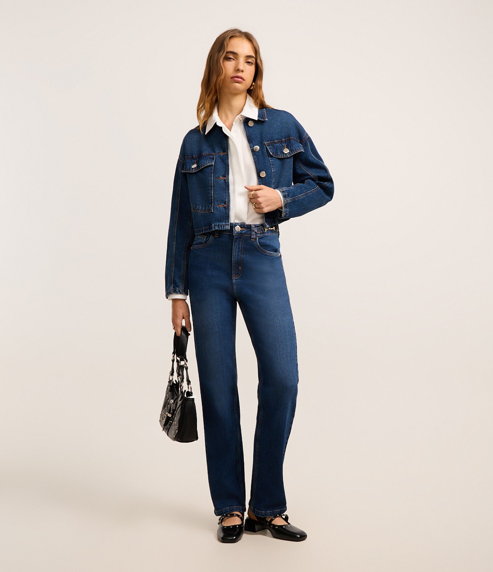 Calça Reta Jeans Comfort com Grilhão no Cós Azul 1