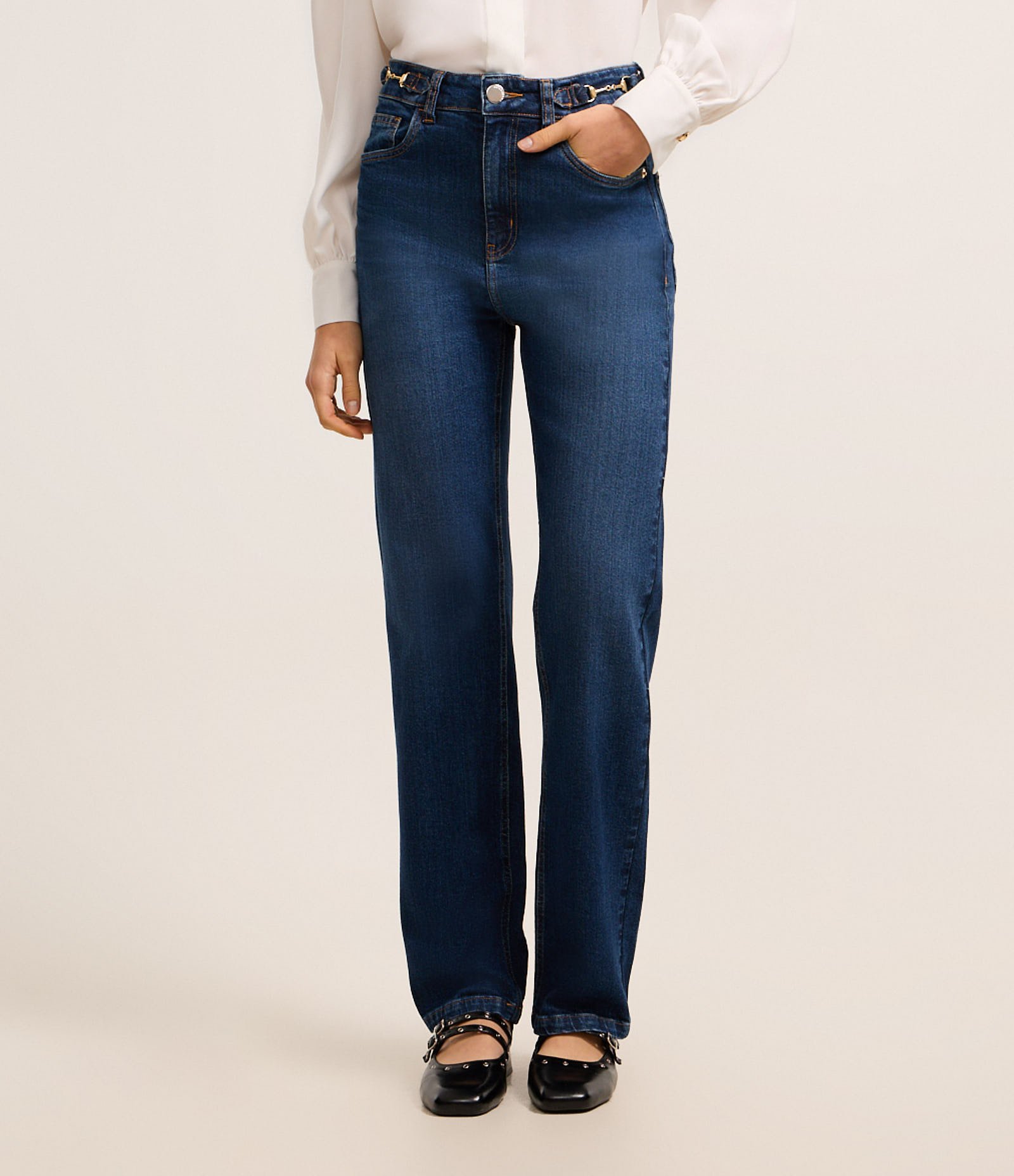 Calça Reta Jeans Comfort com Grilhão no Cós Azul 3