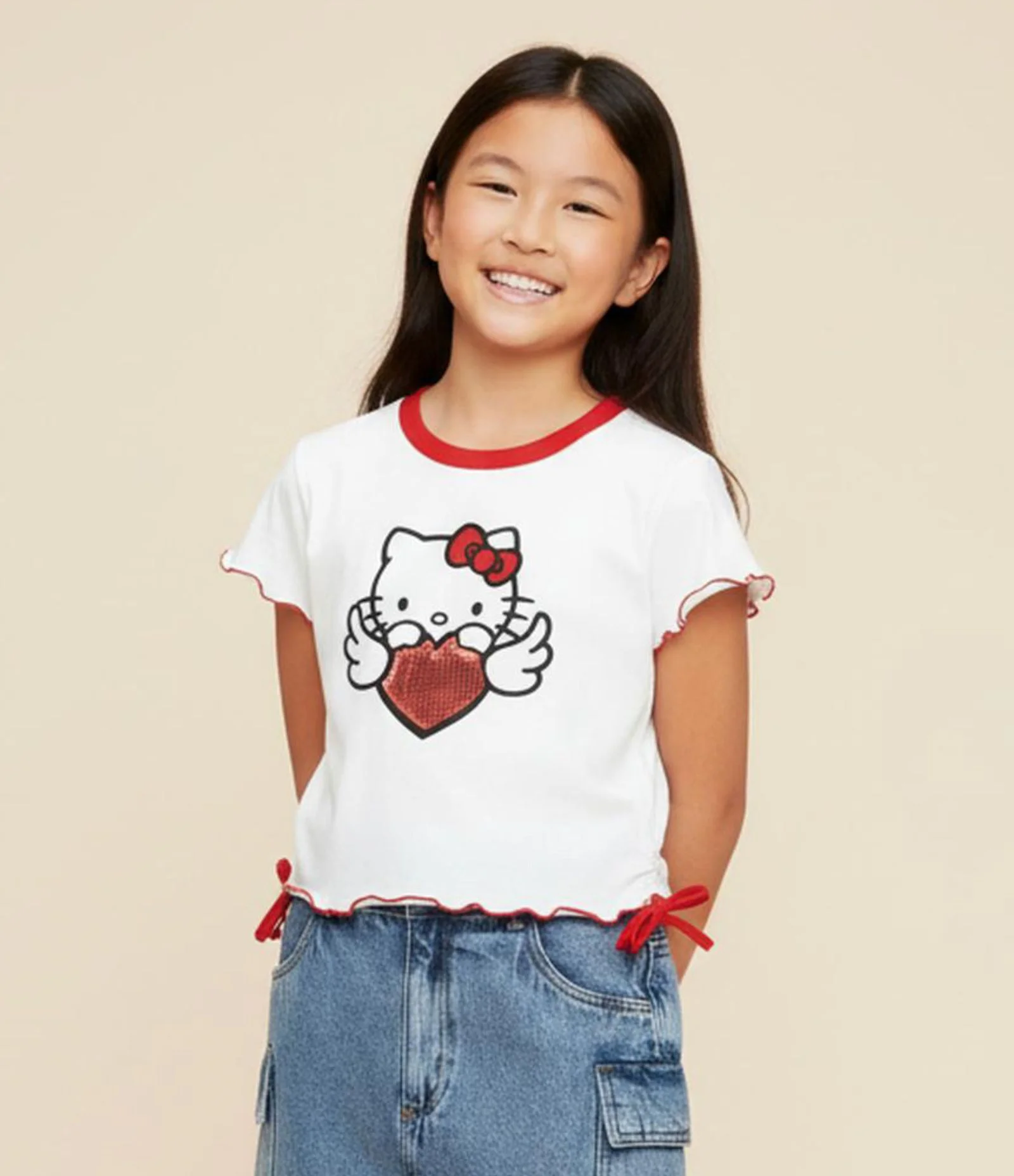 Camiseta Infantil com Lacinhos e Estampa Hello Kitty - Tam 5 a 14 Anos Branco 1
