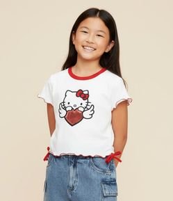 Camiseta Infantil com Lacinhos e Estampa Hello Kitty - Tam 5 a 14 Anos