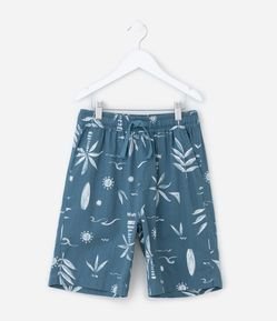 Bermuda Infantil em Sarja com Estampa Tropical - Tam 5 a 14 Anos