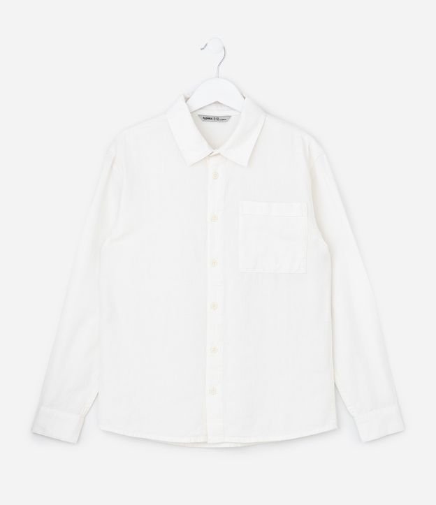 Camisa Infantil em Algodão com Linho Texturizada - Tam 5 a 14 Anos