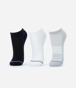 Kit 03 Meias Cano Baixo Esportivas em Poliamida com Detalhe de Listras