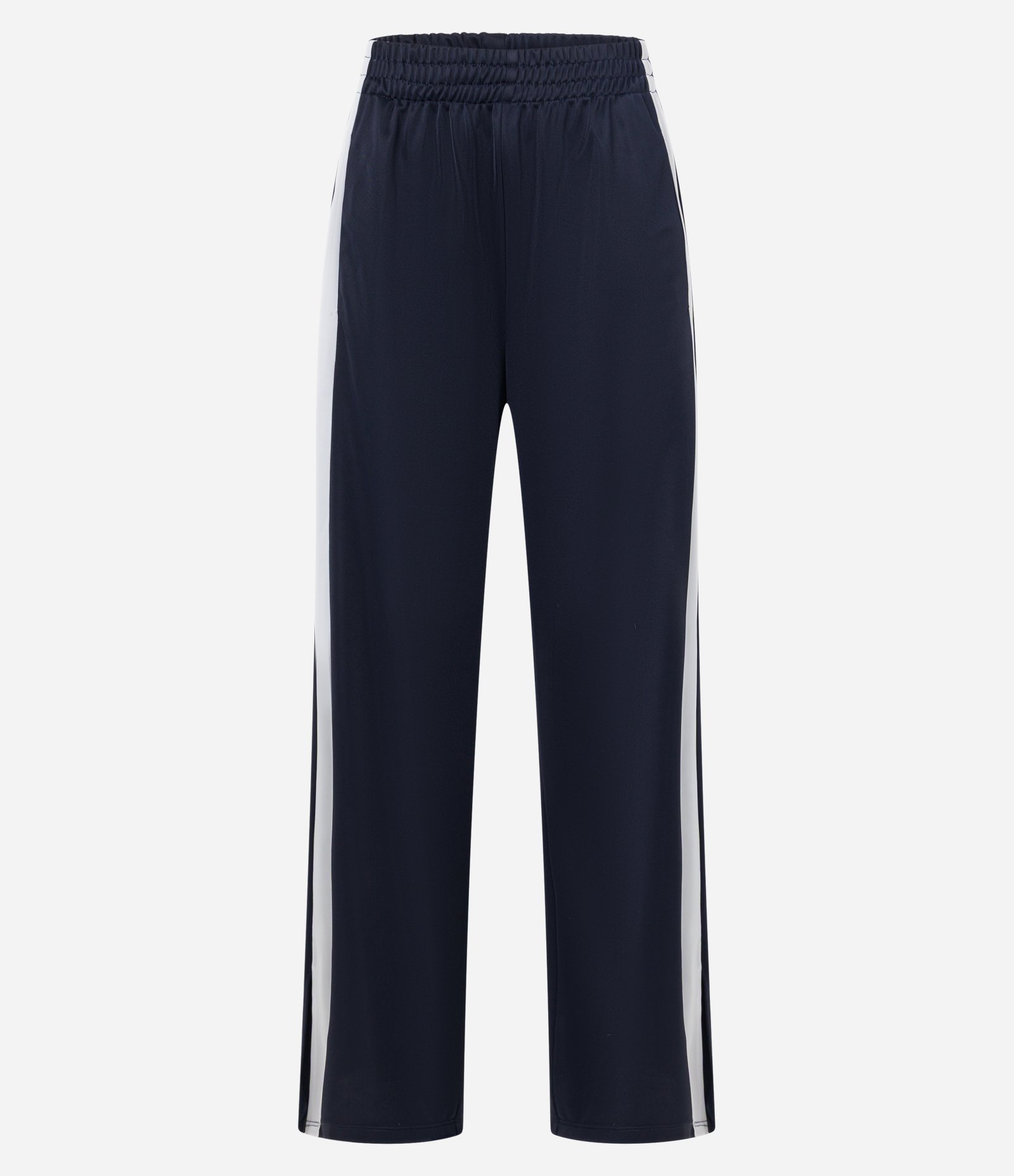 Calça Reta Esportiva em Helanca com Listras e Fenda Lateral Azul 10