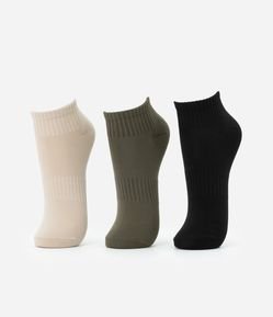 Kit 03 Meias Cano Baixo Esportivas em Poliamida Canelada