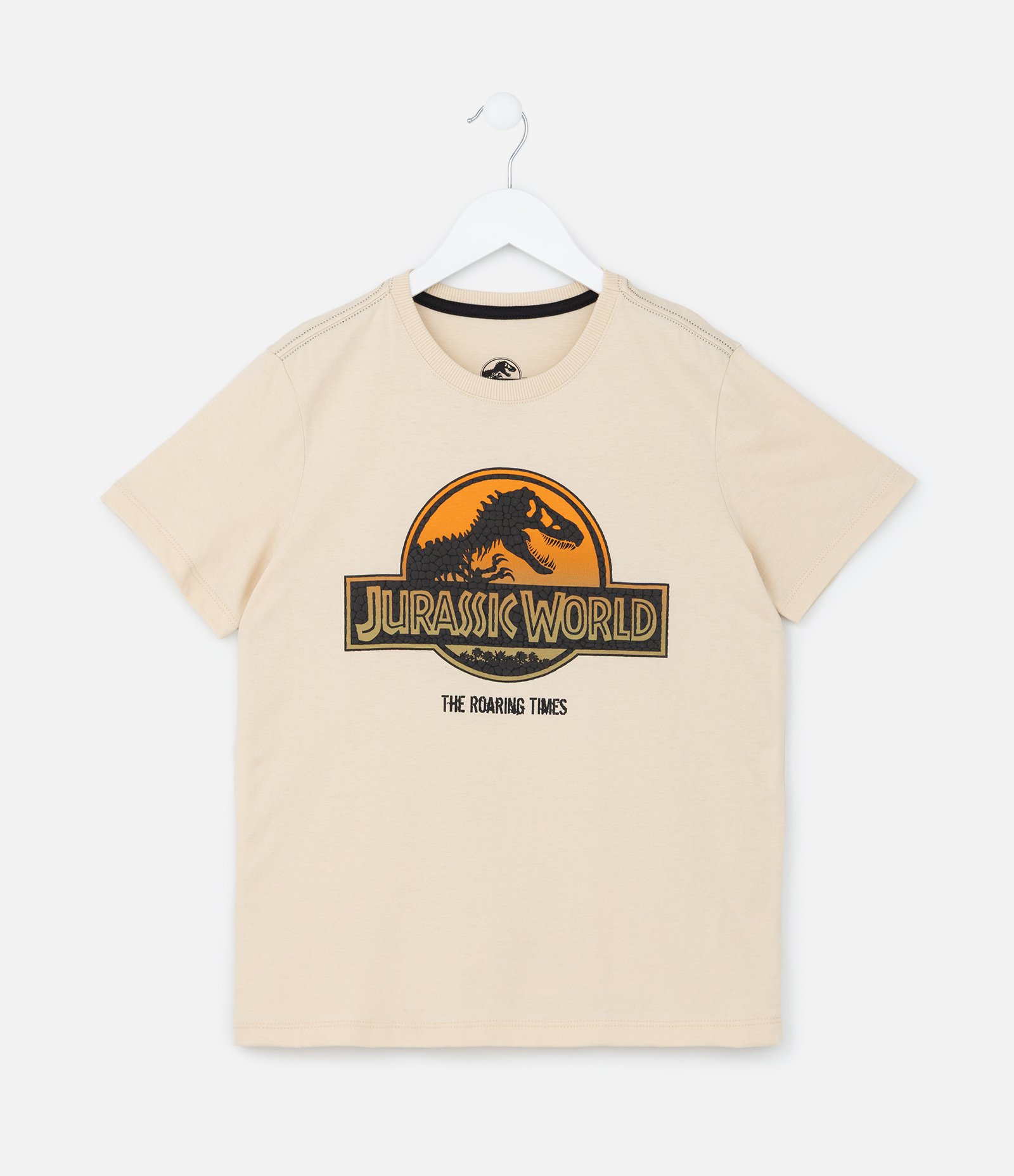 Camiseta Comfort Infantil com Estampa Jurassic World - Tam 5 a 14 Anos Bege 1