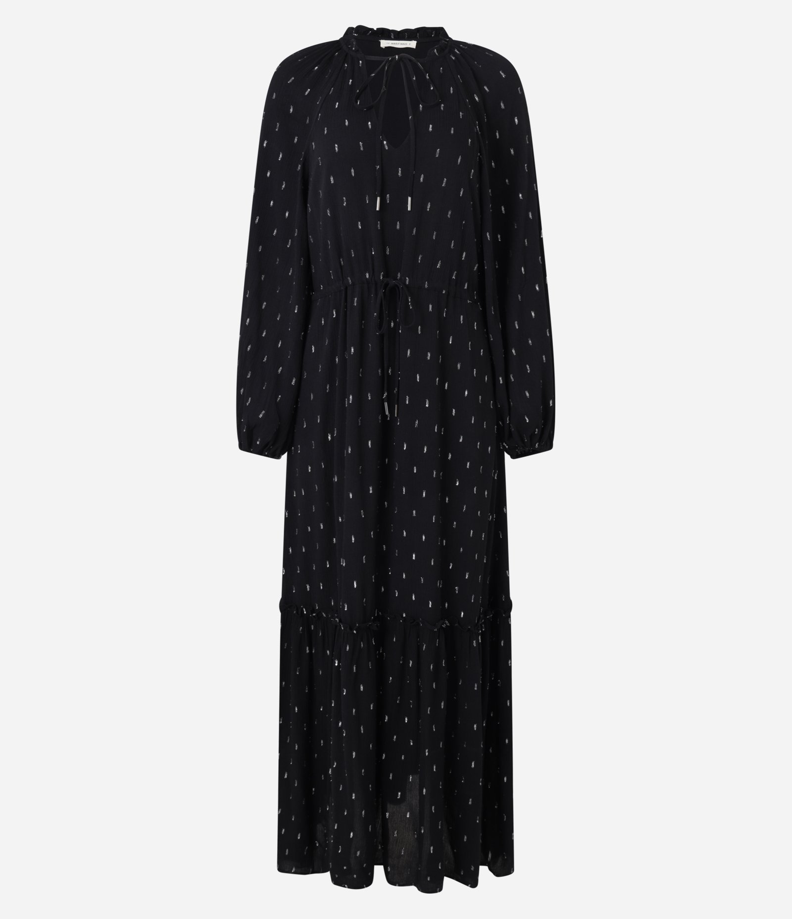 Vestido Evasê Midi em Viscose com com Detalhes COntrastantes Preto 9