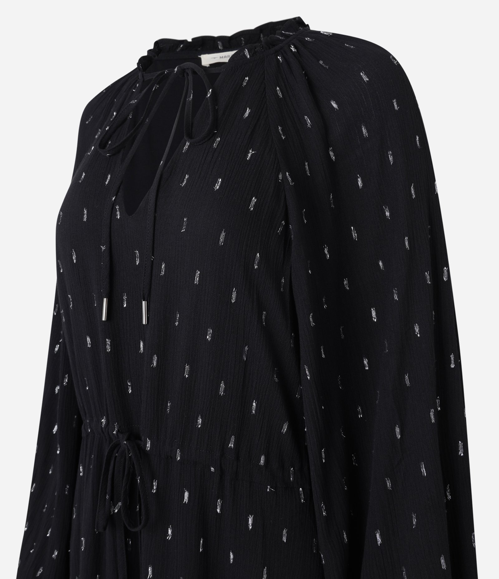 Vestido Evasê Midi em Viscose com com Detalhes COntrastantes Preto 10