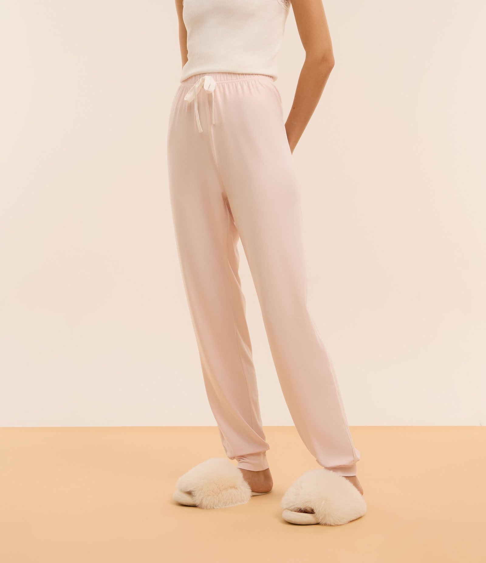 Calça de Pijama em Peach Touch com Punho Ajustado Rosa Claro 2