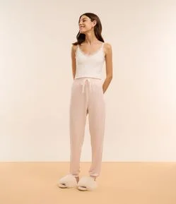 Calça de Pijama em Peach Touch com Punho Ajustado