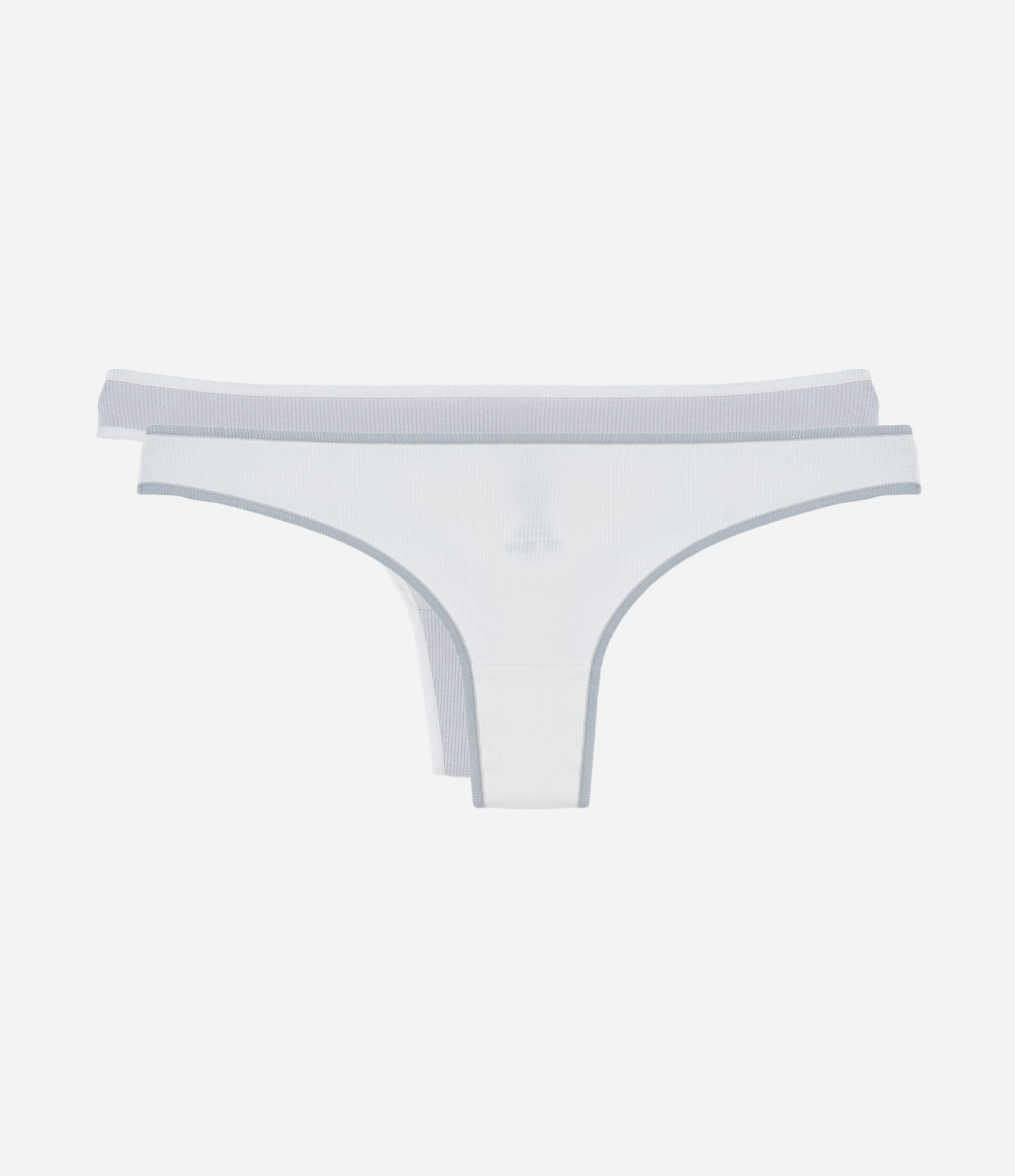 Kit 02 Calcinhas Biquíni Fio em Algodão com Viés Contrastante Cinza/ Branco 1