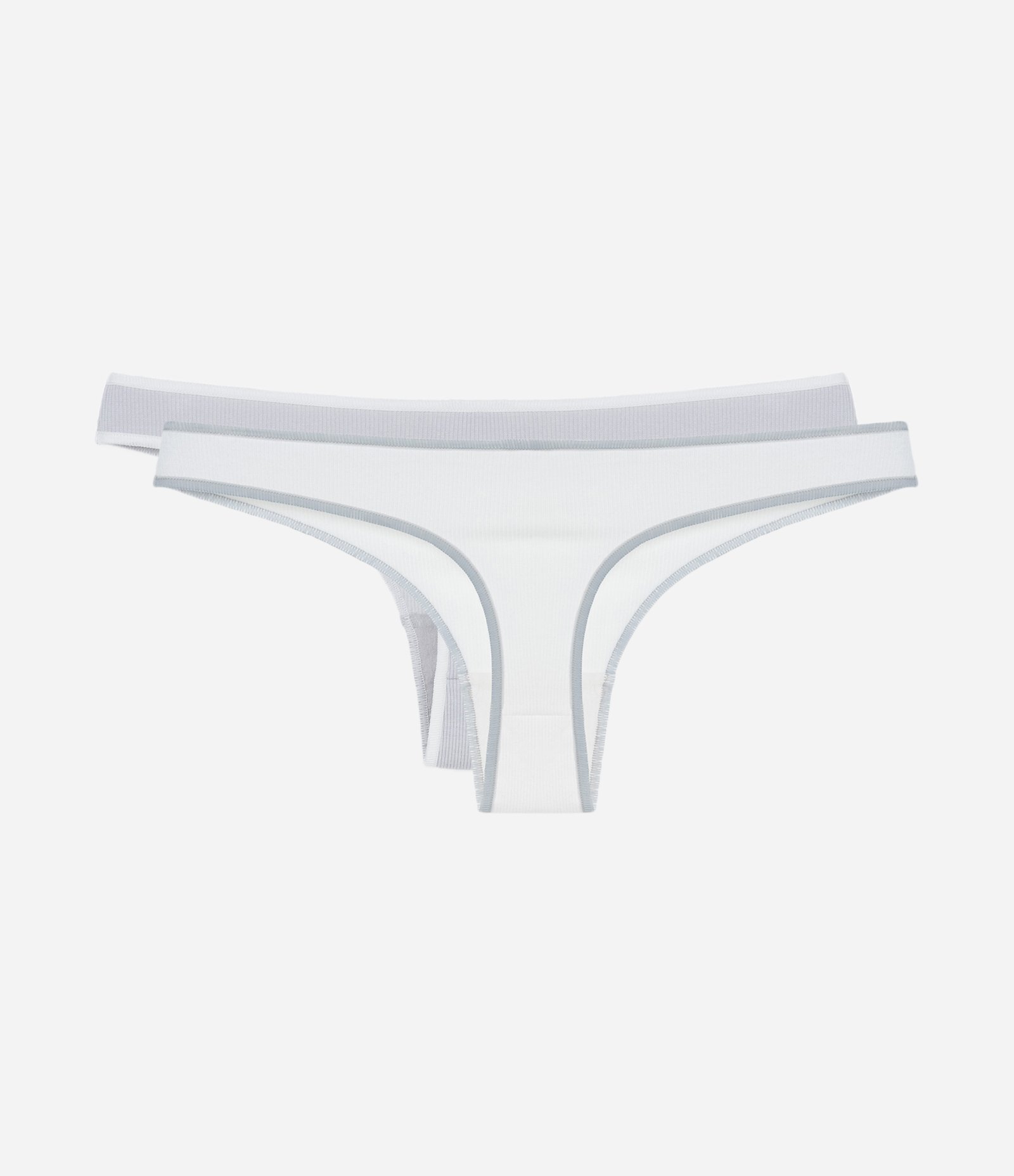 Kit 02 Calcinhas Biquíni Fio em Algodão com Viés Contrastante Cinza/ Branco 2