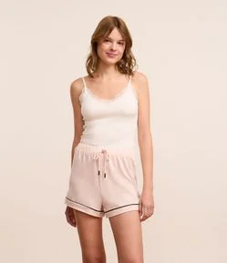 Short de Pijama em Peach Touch com Amarração e Detalhes Contrastantes