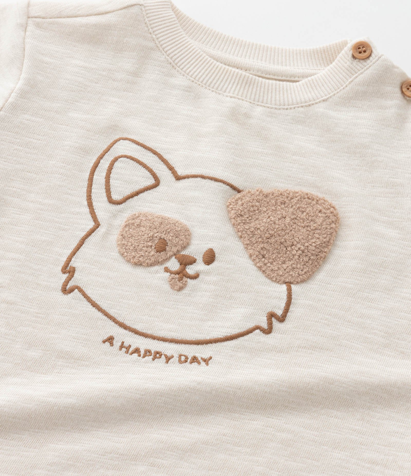 Conjunto Infantil Texturizado com Estampa Cachorrinho - Tam 0 a 18 meses Bege/Marrom 15