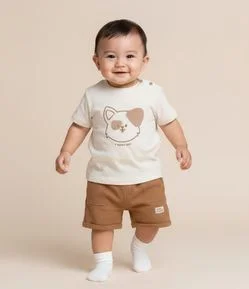 Conjunto Infantil Texturizado com Estampa Cachorrinho - Tam 0 a 18 meses